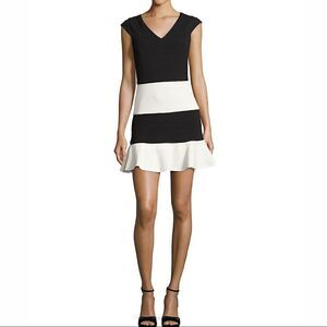 Boutique Moschino colorblock black and white striped  skater dress